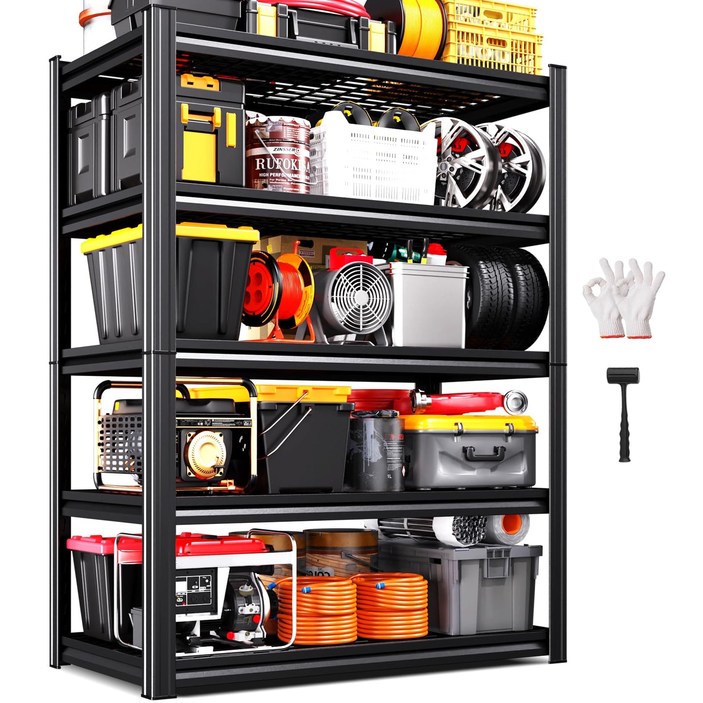 Storage Shelves, 2500lbs Garage Shelving,Adjustable Heavy Duty Shelving Unit,5T Tall Garage Shelves，Metal Standing Shelf Units,Utility Rack For Kitchen Warehouse Industrial Basement 71.2*35.4*15.7