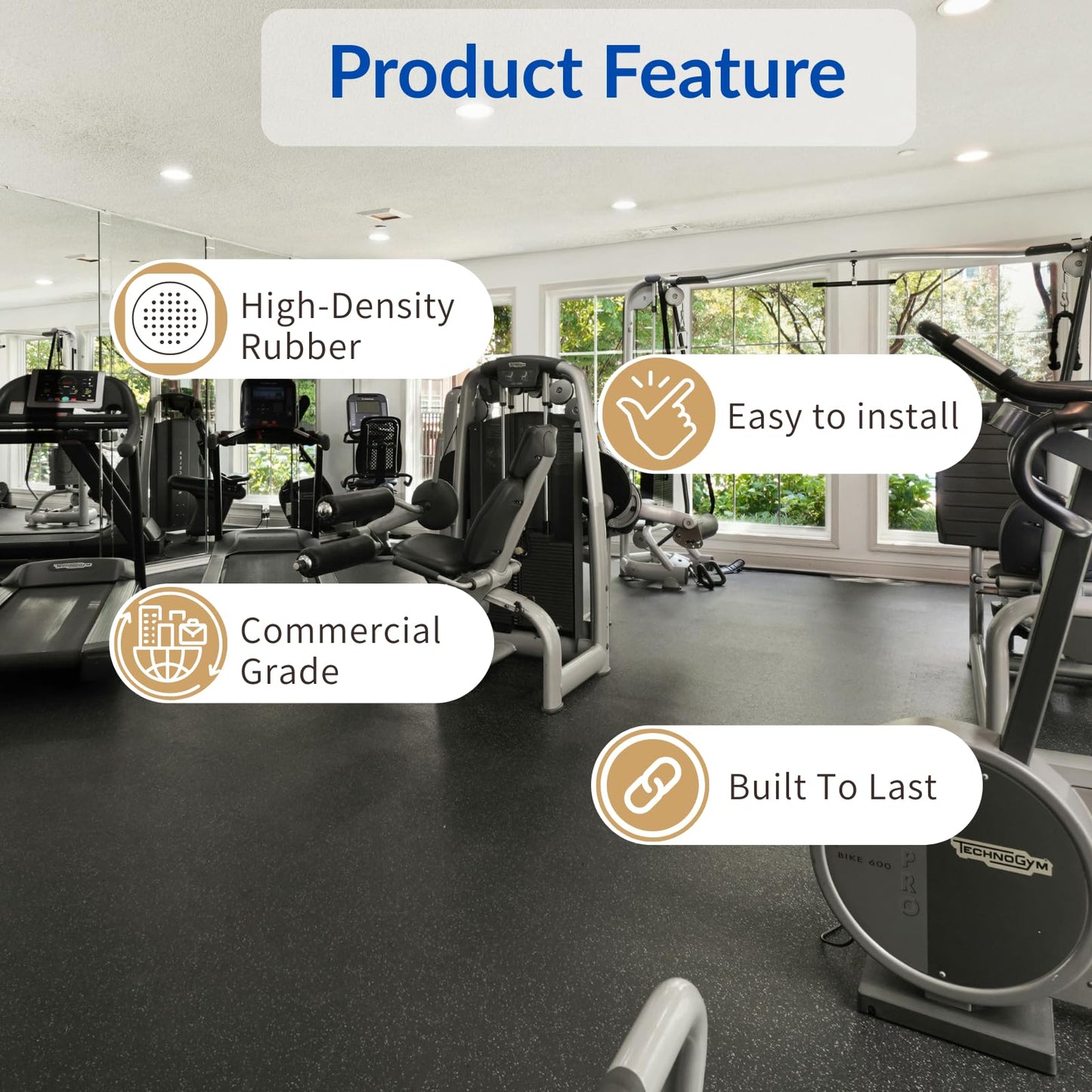 4X10 FT Heavy Duty Rubber Gym Flooring Roll，Rubber Gym Flooring for the Basement, Garage, Gym, Home Gym Flooring, or Playroom -Non-Slip Shock Absorption，Black/Grey