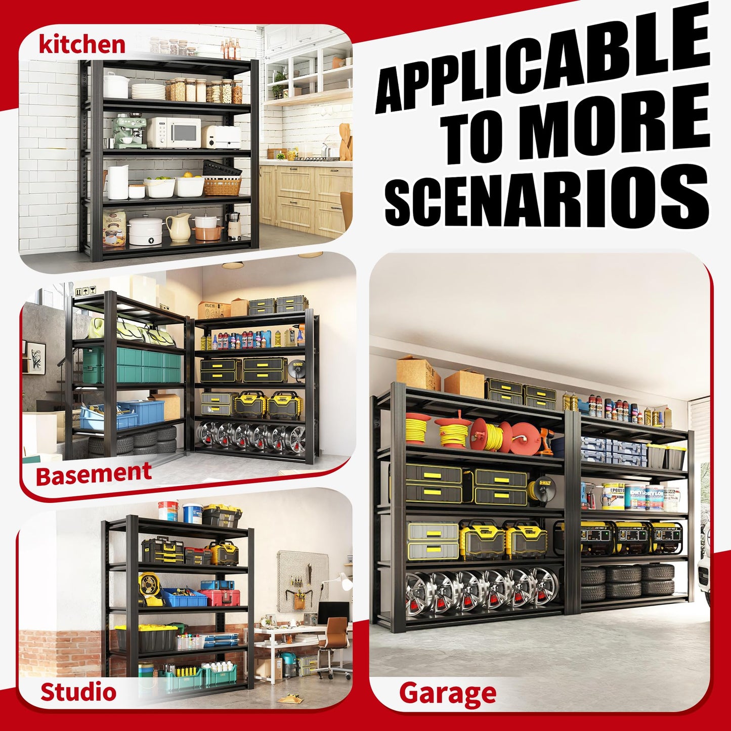 FOSTOKO Storage Shelves, 5-Tier Garage Shelving, Adjustable Heavy Duty Shelving Units, Metal Industrial Utility Organizer Storage Racks for Basement, Kitchen, Warehouse, Pantry,18" D×47.5" W×78" H
