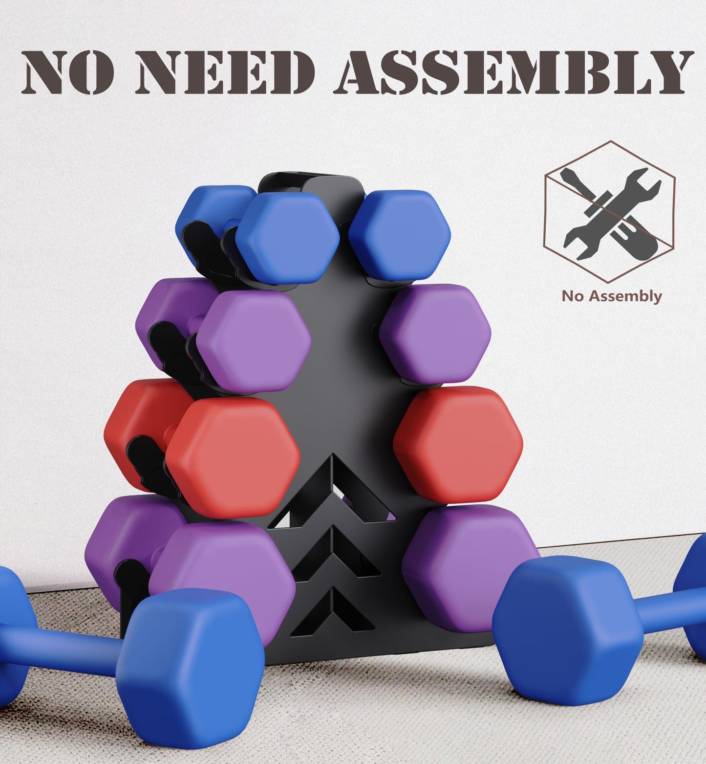 Lovind Dumbbell Rack, Stand Only, No Install Needed Small Weight Rack with Dumbbell Protector Edge,Suitable for Rubber-Coated Dumbbells