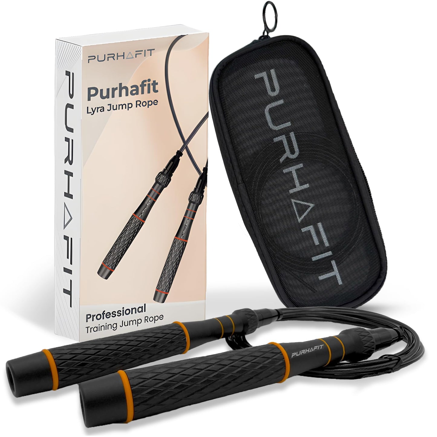 LYRA Adjustable Speed Jump Rope – 360° Ball Bearings, Steel Cable & Aluminum Handles – Fast Double Unders for CrossFit, HIIT & Fitness Workouts – Carry Bag & Extra Cable Included