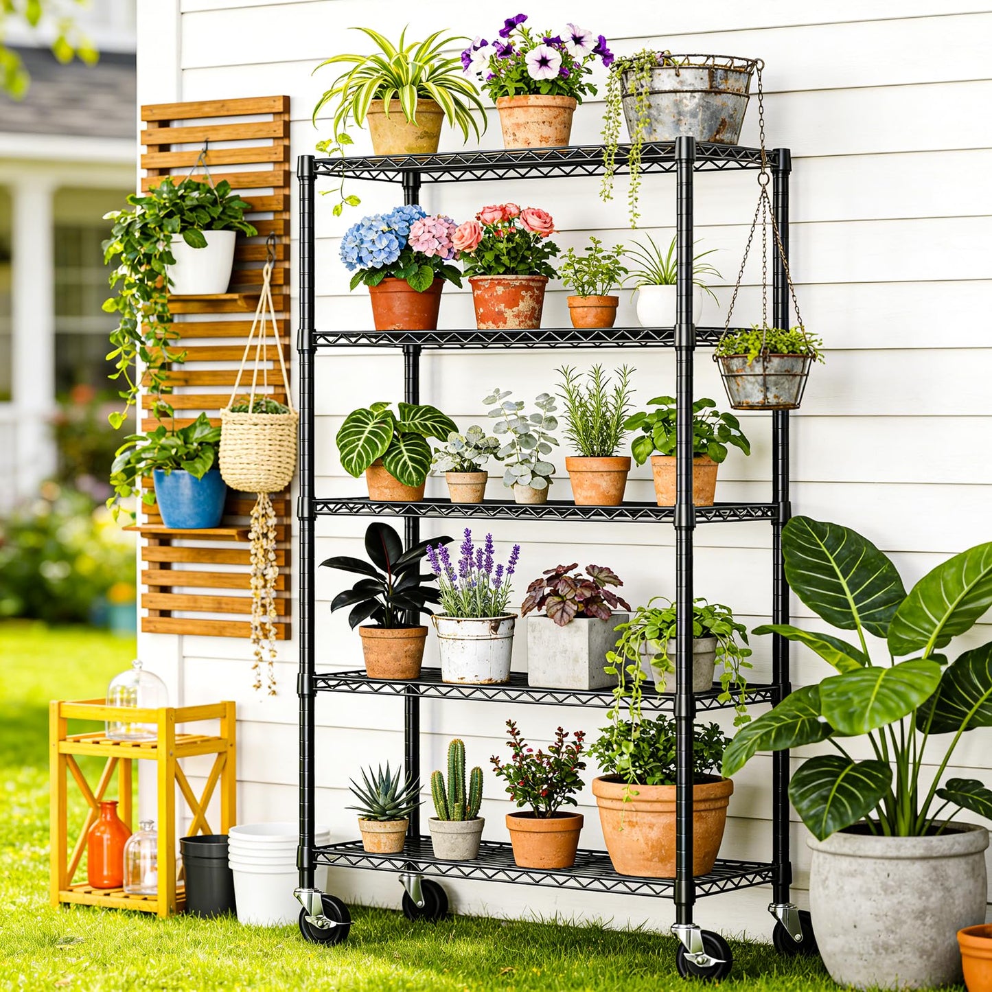 IZEUK 5-Tier Heavy Duty Metal Shelving Unit, Adjustable Steel Wire Storage Rack for Garage, Kitchen, Basement, Laundry Room & Office, Black, 17.7" D x 47.2" W x 72.3" H, 1750 lbs Capacity