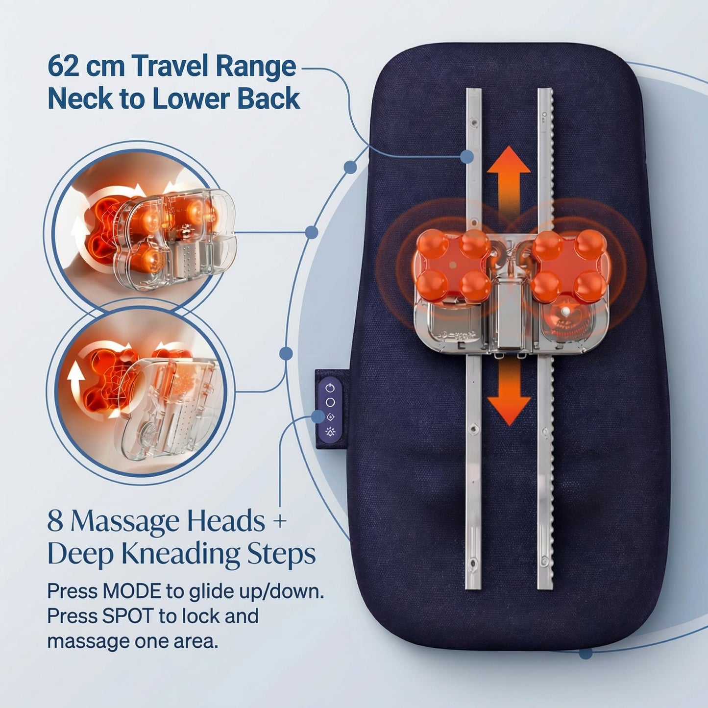 Athloot Back & Neck Massager with Heat for Pain Relief, FSA Full-Length Rolling Massage Cushion for Upper & Lower Back, 3 Modes, 2 Heat Levels, 15-Min Auto-Off, Slim Lumbar Support, HSA Eligible