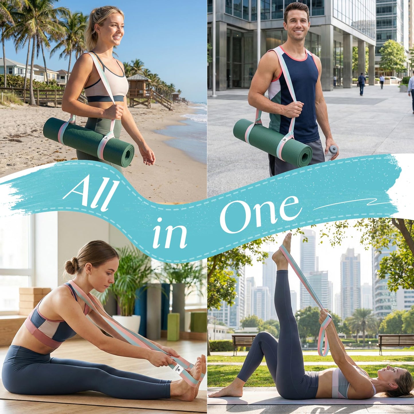 Tumaz Yoga Mat Strap (2 Sizes) with Extra Thick & Comfy Delicate Texture, Adjustable Yoga Mat Carrier