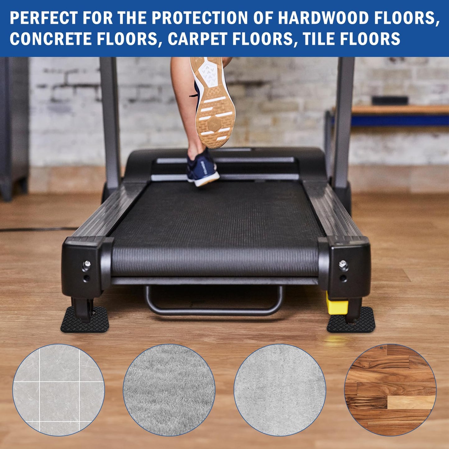 4 Pcs Walking Pad Mat, Treadmill Mat Pads, 4" x 4" x 0.2" Double-Sided Non-Slip Exercise Equipment Mat, High Density Silicone Anti Vibration Pad for Protect Floors, Noise Reduction