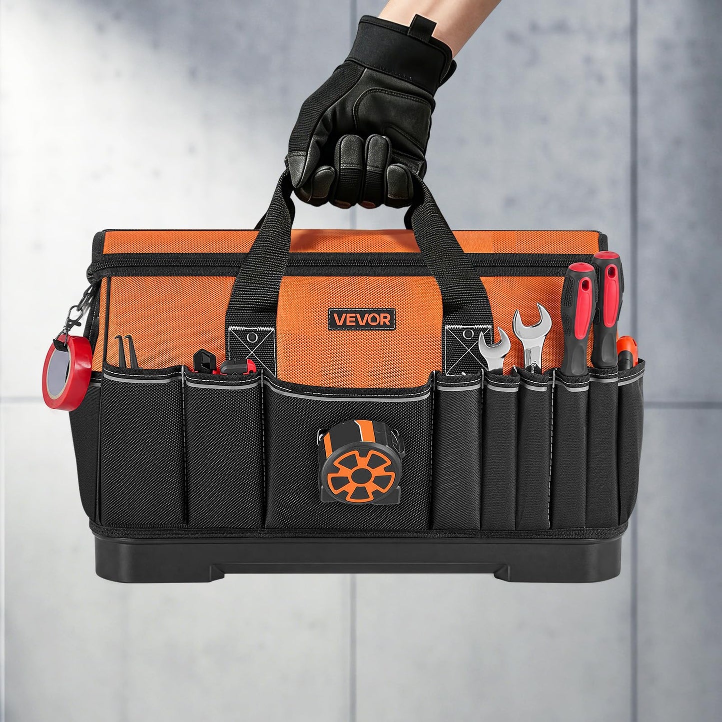 VEVOR Tool Bag, 19.1 Inch, 33-Pocket Portable Large Tool Box Organizer Storage, Toolbox with Water-Resistant Base, Zipper, Adjustable Shoulder Strap Toolbag, for Men Women Dad Husband Fathers Day