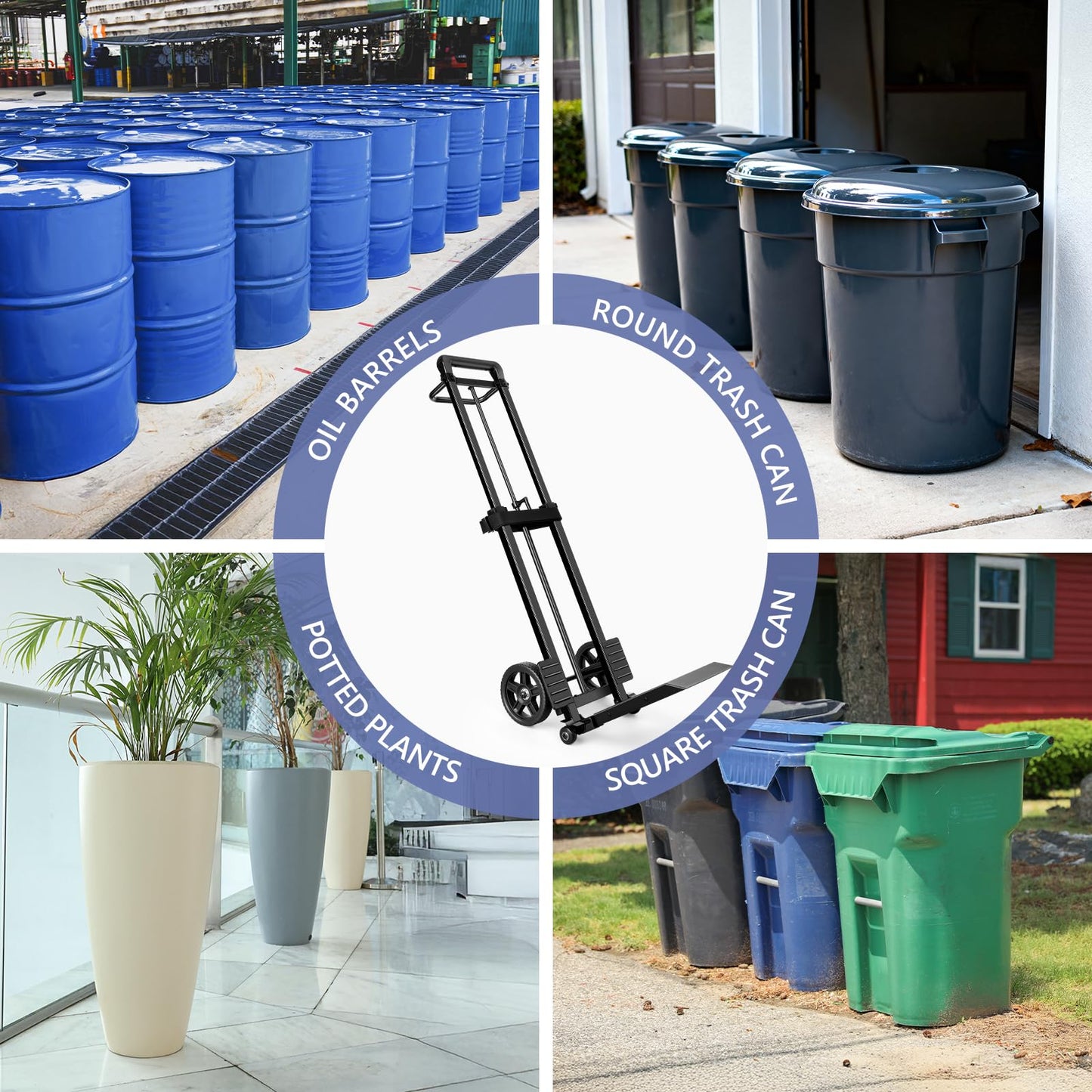 KEDSUM 55 Gallon Drum Dolly, Plant Dolly with Wheels, Heavy Duty Oil Drum Trolley with Adjustable Eagle Beak Fixation & Strap, Ideal for Oil Barrel & Plant Pots Use, Height 47.2 inch, Easy to Fold