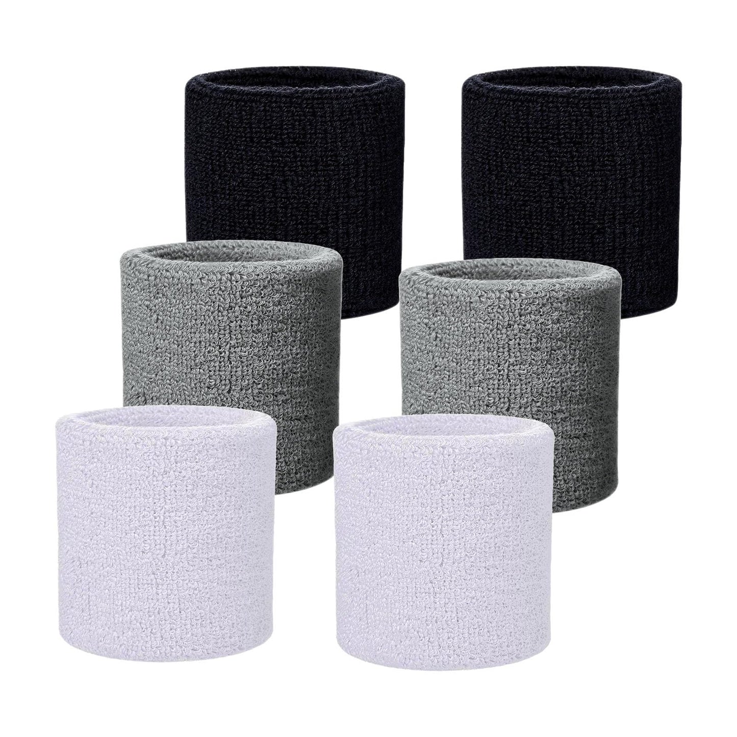 Fecawd 6 Pack Wristbands Sweatbands for Men & Women, Breathable Tennis Wrist Bands Absorbent Sweat Band Multiuse Wristband for Basketball, Running, Gym, Working Out(Black,White,Grey)