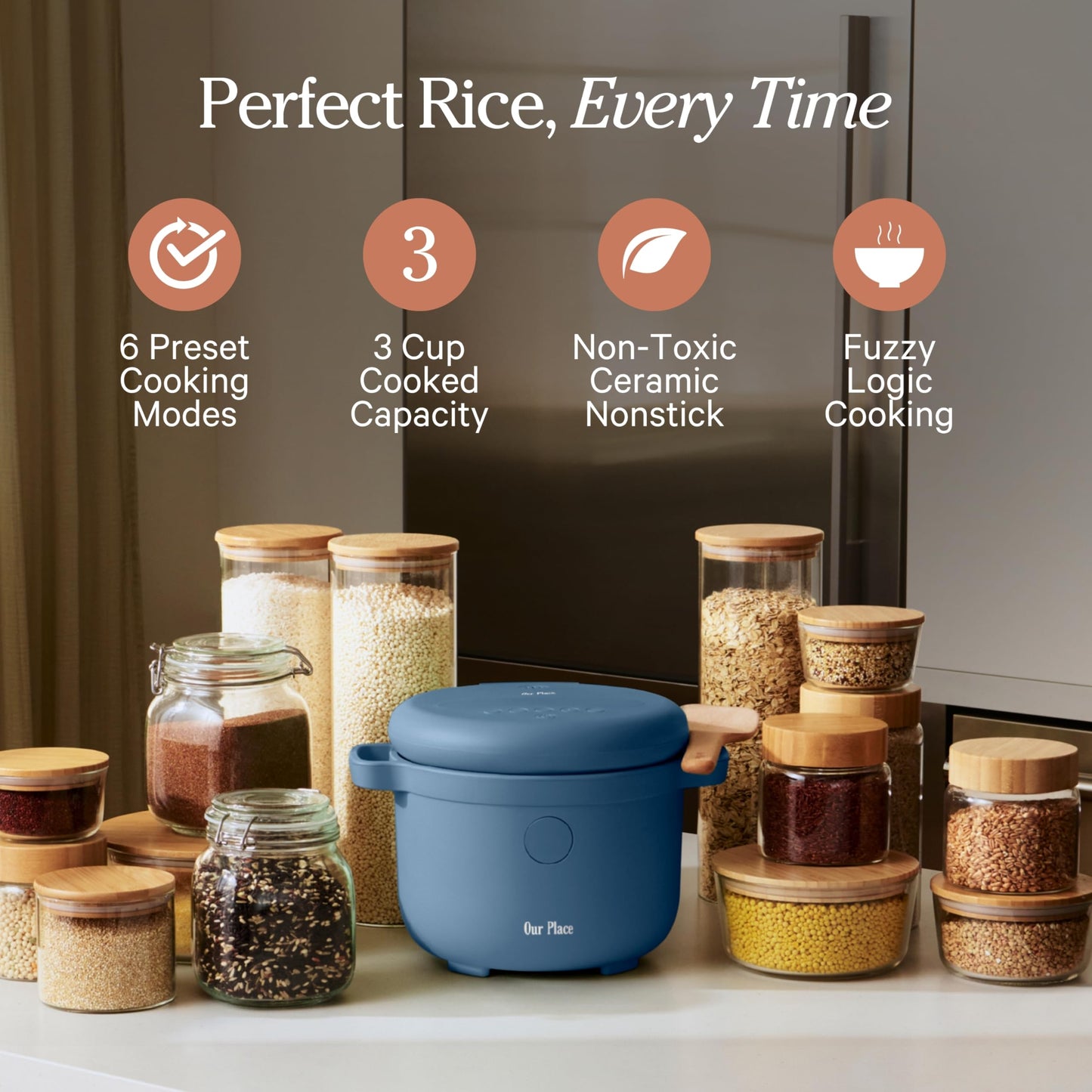 Our Place Rice Cooker | Compact Rice Cooker 3-Cup Uncooked / 6-Cup Cooked with Ceramic Nonstick Inner Pot | Fuzzy Logic Multi-Cooker for White & Brown Rice, Oatmeal & Grains | Delay Timer & Auto Keep Warm | Char