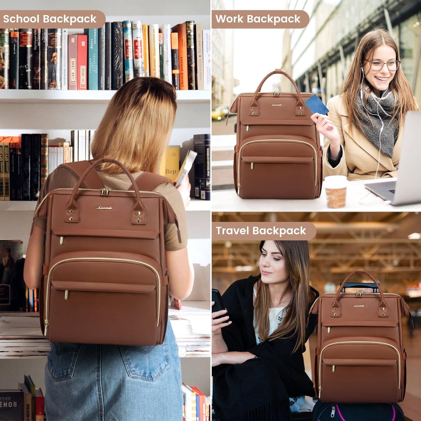 Backpack 15.6 inch,Travel Backpack LOVEVOOK Leather Laptop for Women Purse Nurse Teacher Carry On Computer