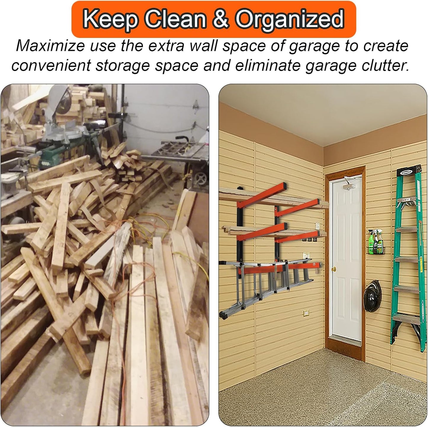 Thanaddo 3-Level Heavy Duty Metal Lumber Storage Rack - Wood Tool Organizer for Indoor & Outdoor Use (4 Pack)