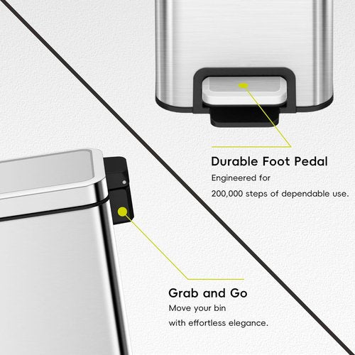 EKO Small Bathroom Trash Can - Soft Close Lid & Step Pedal | 10L Stainless Steel, Anti-Fingerprint Finish