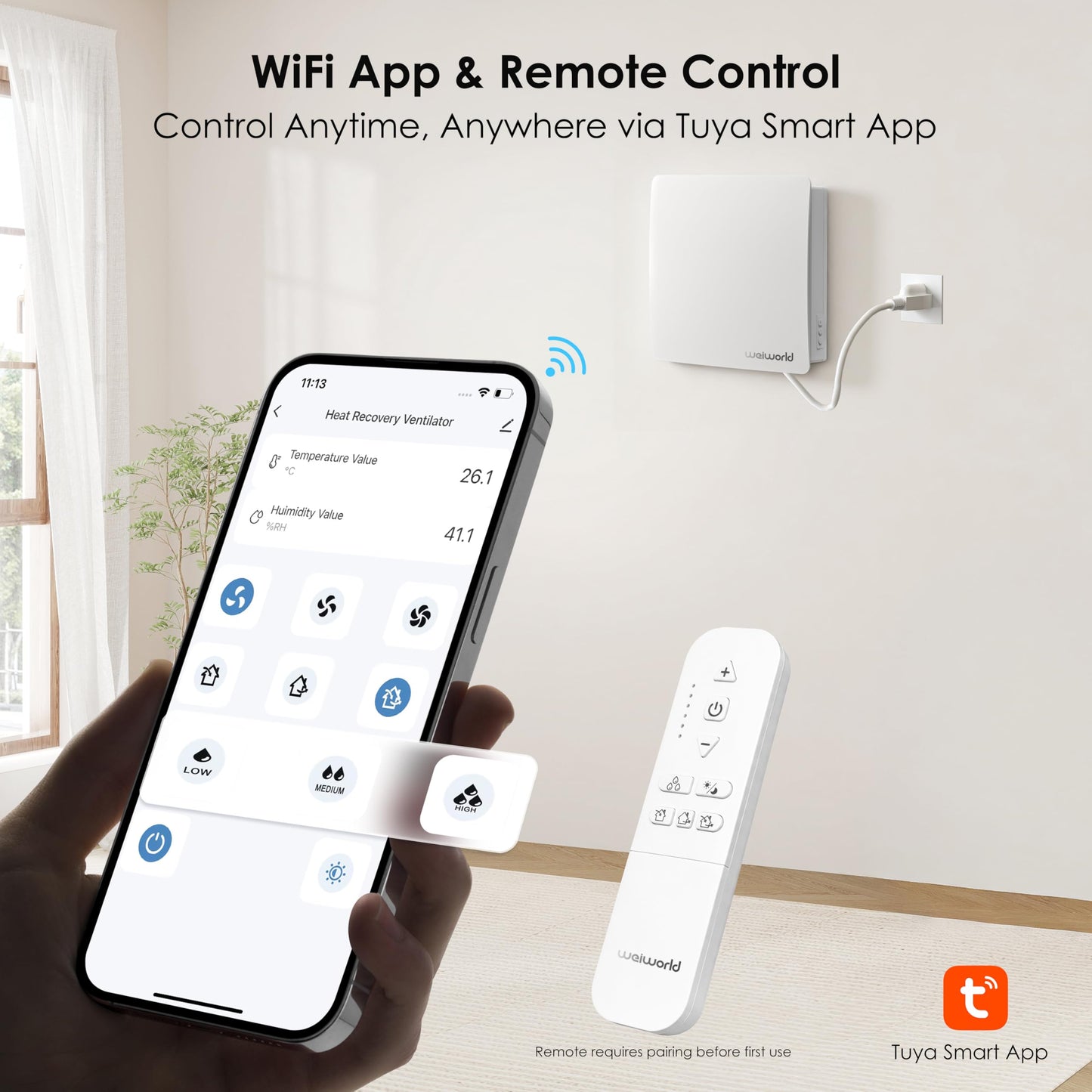 Weiworld Through Wall HEPA Ventilation Fan with WiFi & Remote Control, Ultra Quiet EC Motor Wall Vent, Fresh Air Intake & Air Exchange System for Bedroom, Home Office, Attic