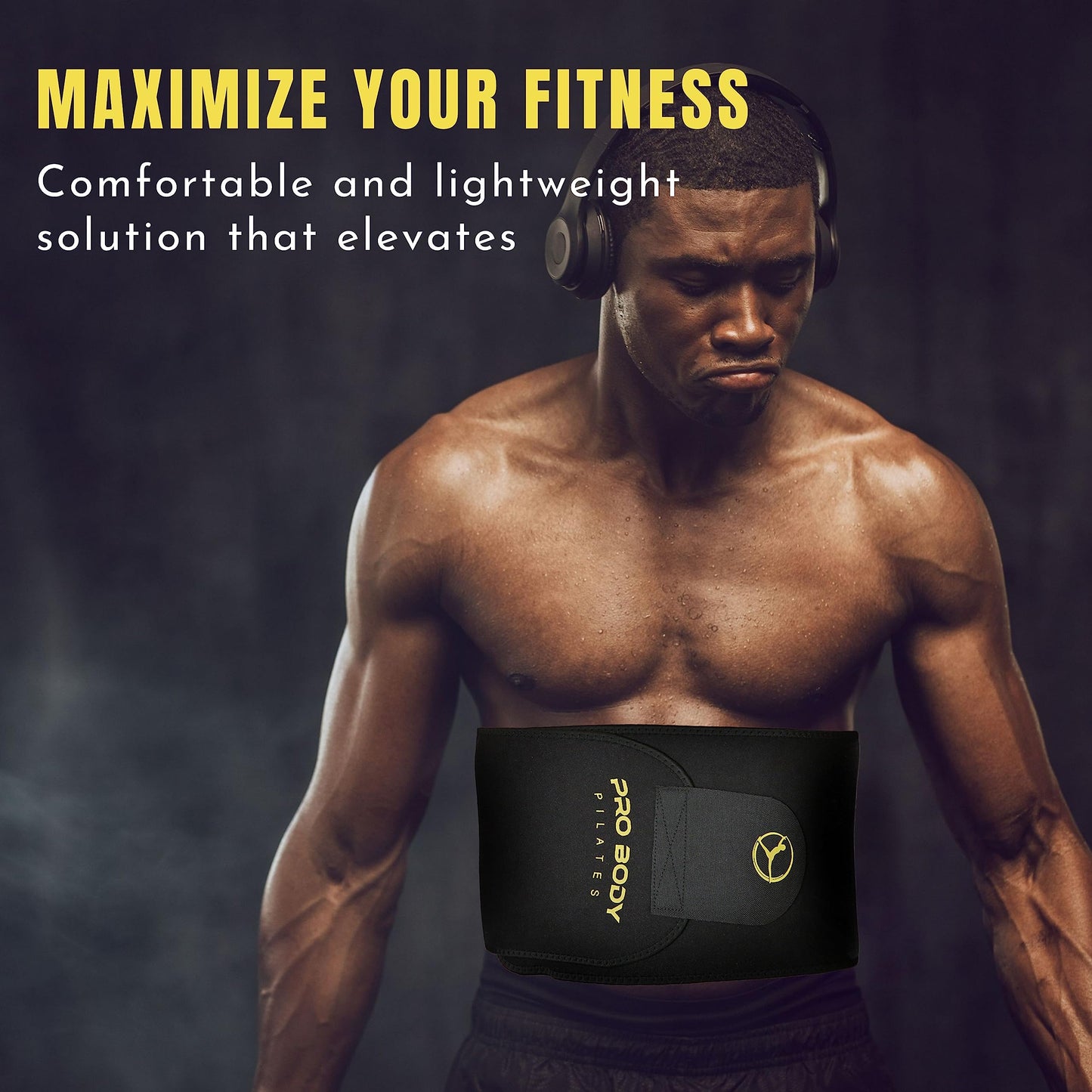 ProBody Pilates Waist Sweat Band for Women and Men, Waist Trimmer Belt for High-Intensity Training, Waist Trainer (Black, S/M)