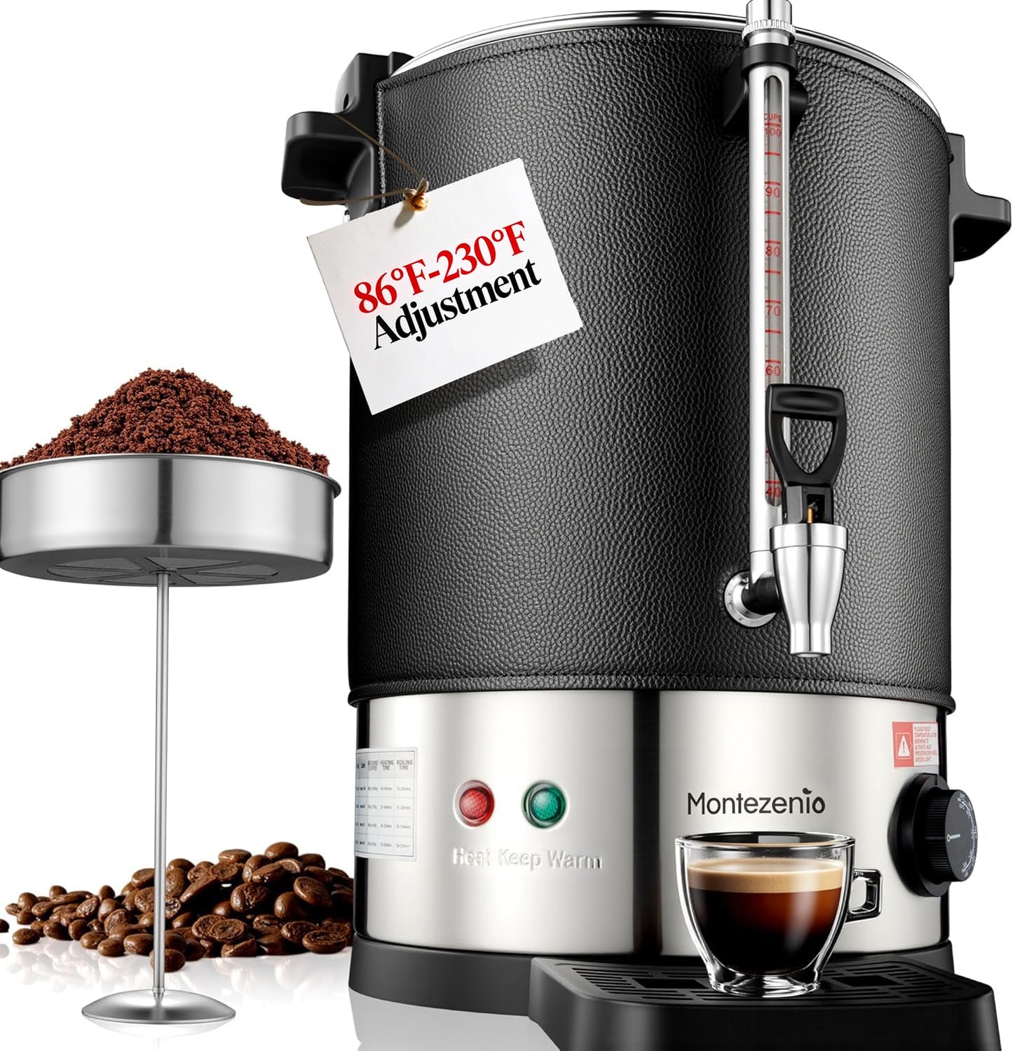 50 Cup Commercial Coffee Urn with Temp Control, 1200W Extra Large Coffee Maker Double Insulated 304 Stainless Steel Coffee Dispenser Hot Water Urn with for Home Party Office Catering (8L/50cups)