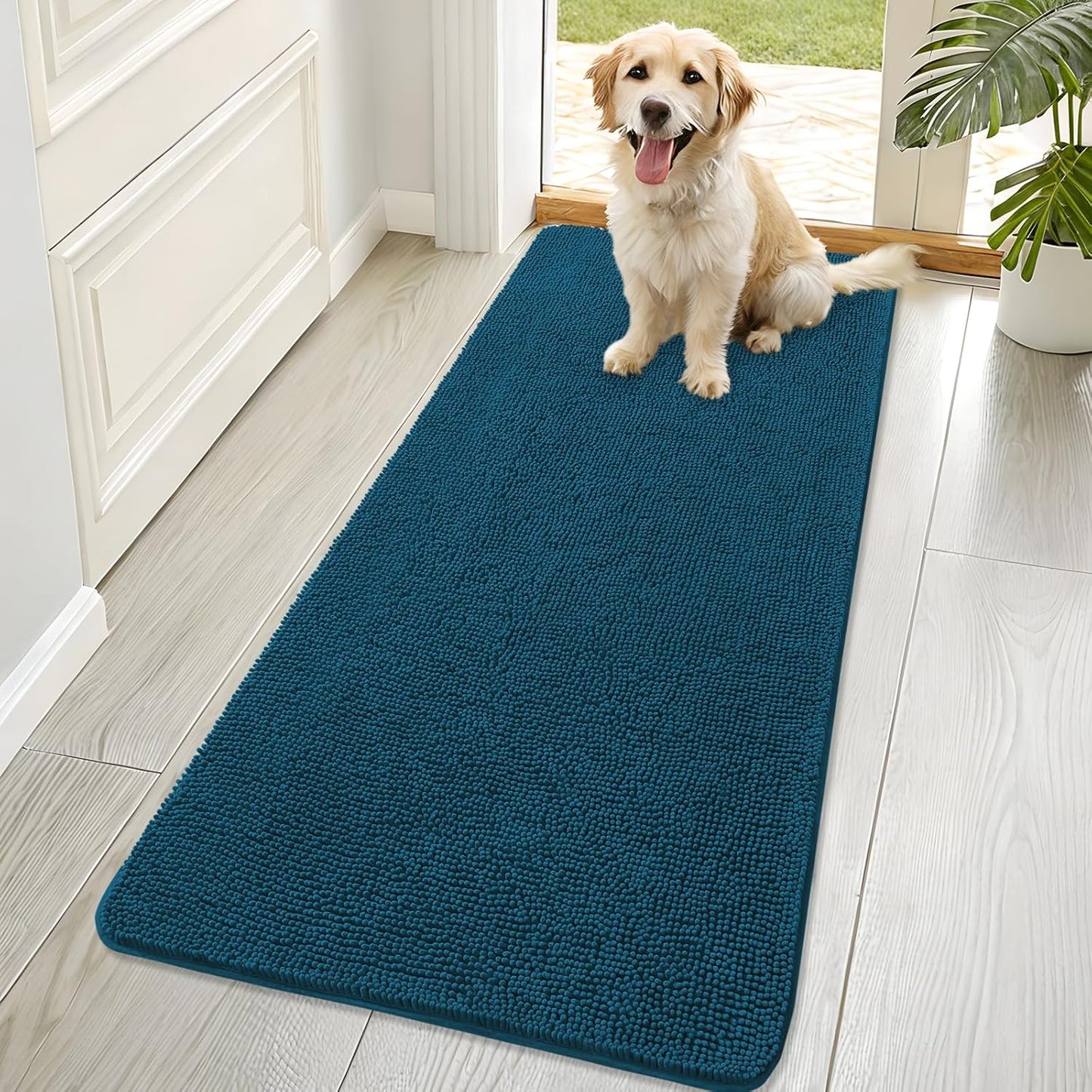 OLANLY Dog Door Mat - Absorbent Non-Slip Washable Doormat for Muddy Paws | 70x32, Atlantic Blue