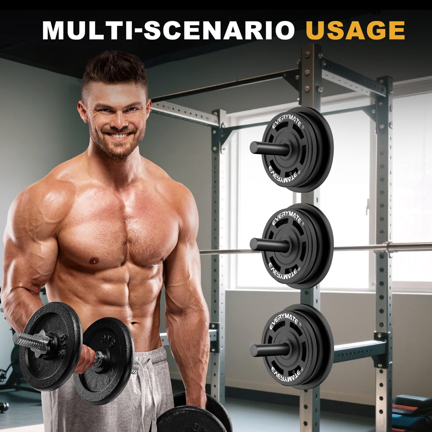 EVERYMATE Weight Plate Holder, Weight Plate Storage Rack, Fitness Squat Rack Attachments, For Power Rack 2x2-3x2,Fit 2" Weight Plates