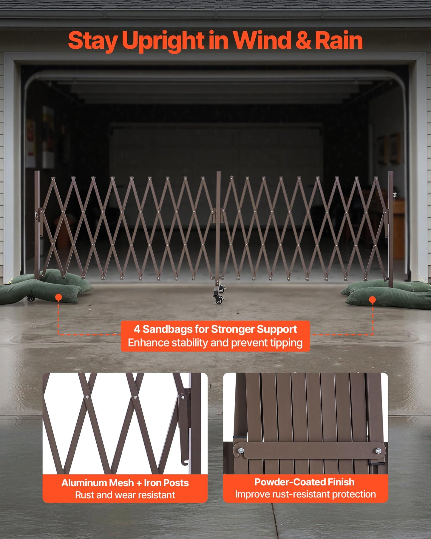 VEVOR Double Expandable Barricades, 20FT Expandable Safety Barrier, Flexible Mobile Barricade with Locking Casters, Portable Folding Security Gate Metal Traffic Fence for Patio Garden Stairway