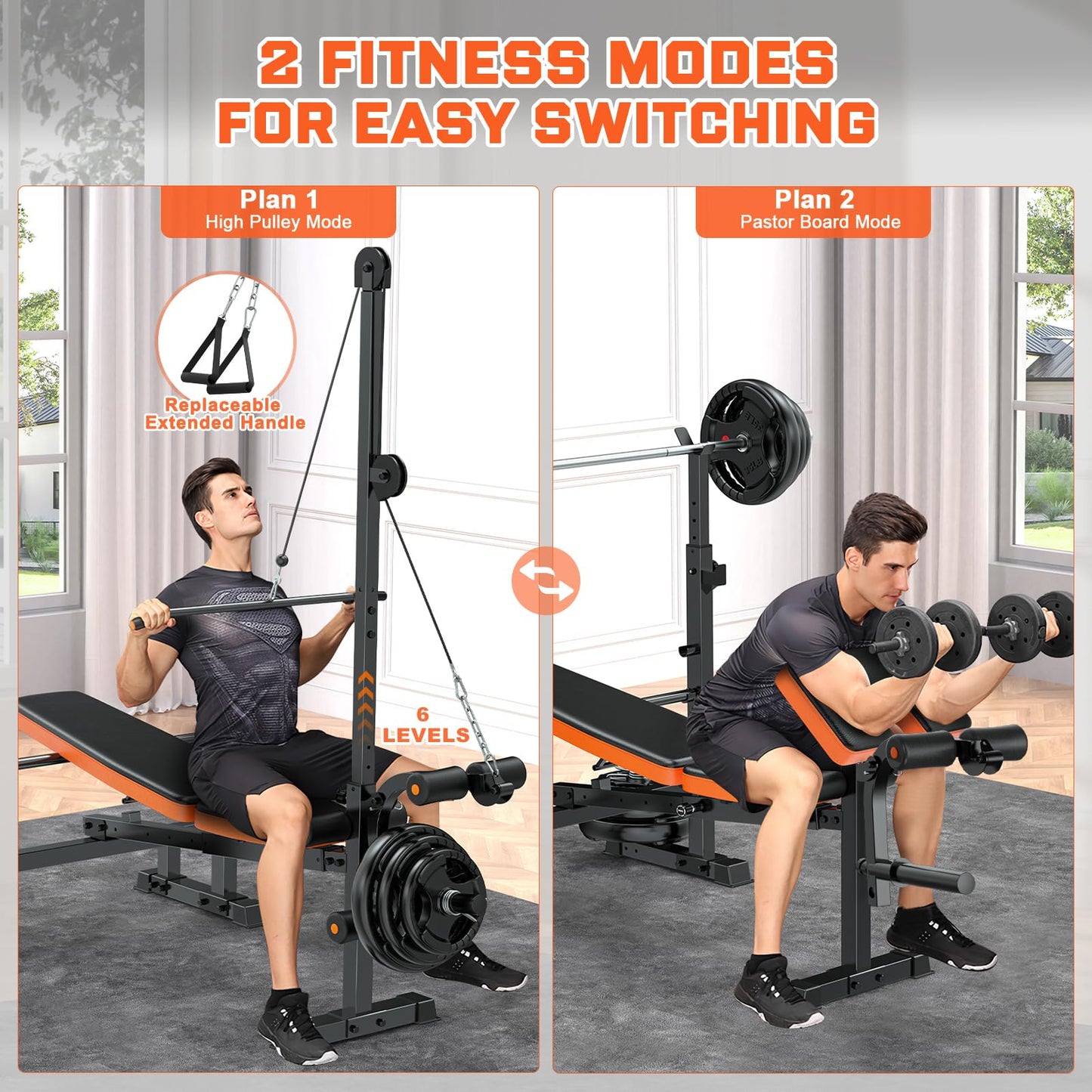 Fostoy 800lbs 8-in-1 Weight Bench – Lat Pulldown, Leg Extension/Curl, Press Bench with Preacher Curl & Adjustable Seat for Home Gym (800lbs 8-in-1 Weight Bench)