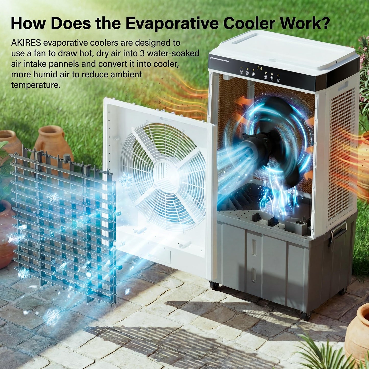 AKIRES 45" Large Swamp Cooler,5100 CFM Evaporative Air Cooler,16.5 Gal Water Tank Portable Air Cooler,120°Oscillation with Remote Control,12H Timer,3 Modes & Wind Speeds for Outdoor Indoor Use,Black