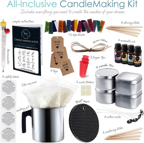 Hearth & Harbor Organic Soy Candle Making Kit - Complete DIY Supplies with Natural Wax, Wicks & Tins | Perfect Gift Idea, Home Decor - 2 Lbs