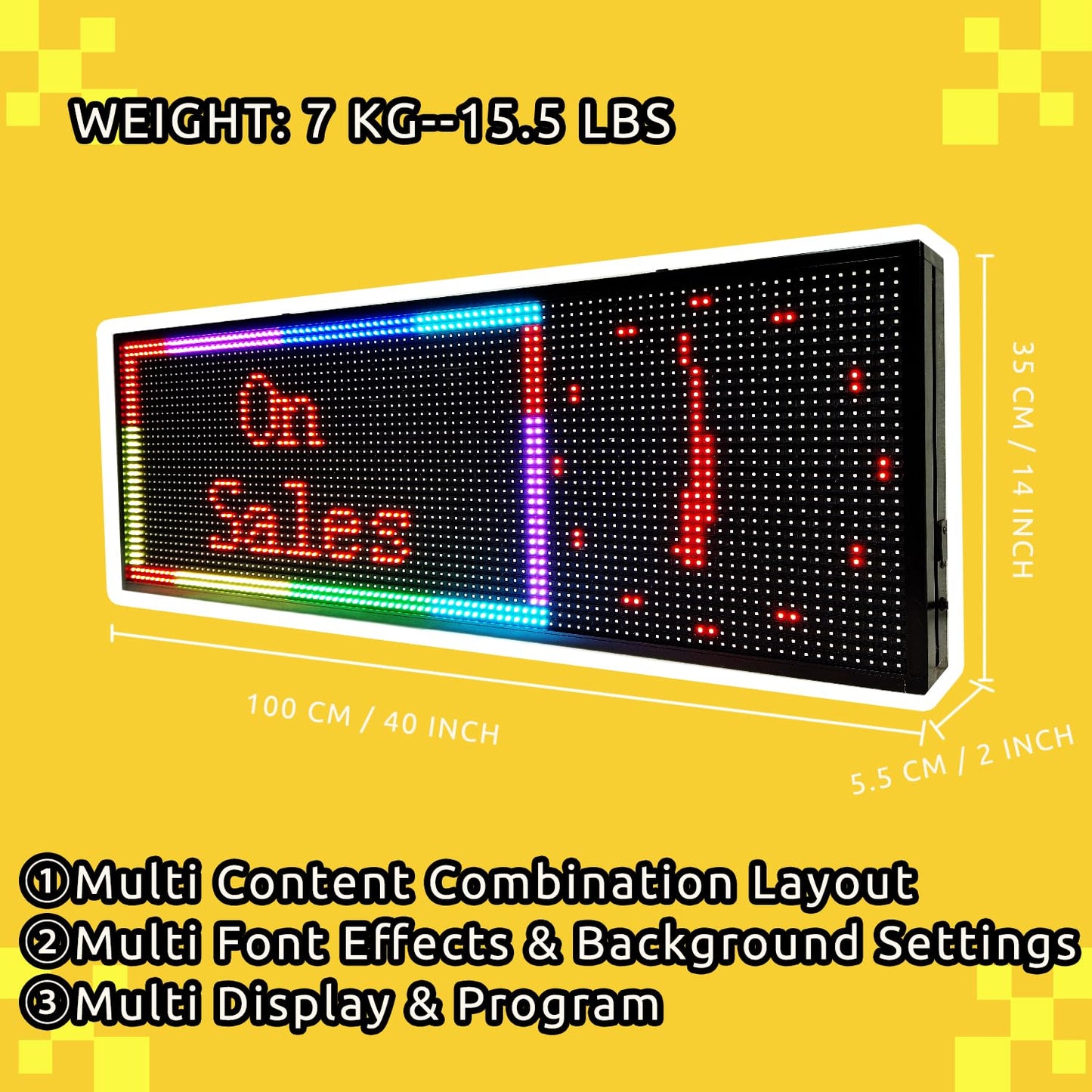 P10 Programmable Scrolling LED SIGN 40"×14" LED Display, 4000cd/m³ High Brightness led Display with WIFI+USB, Indoor Outdoor Digital Sign Screen, SMD Technology Open Sign for Advertising Advertising