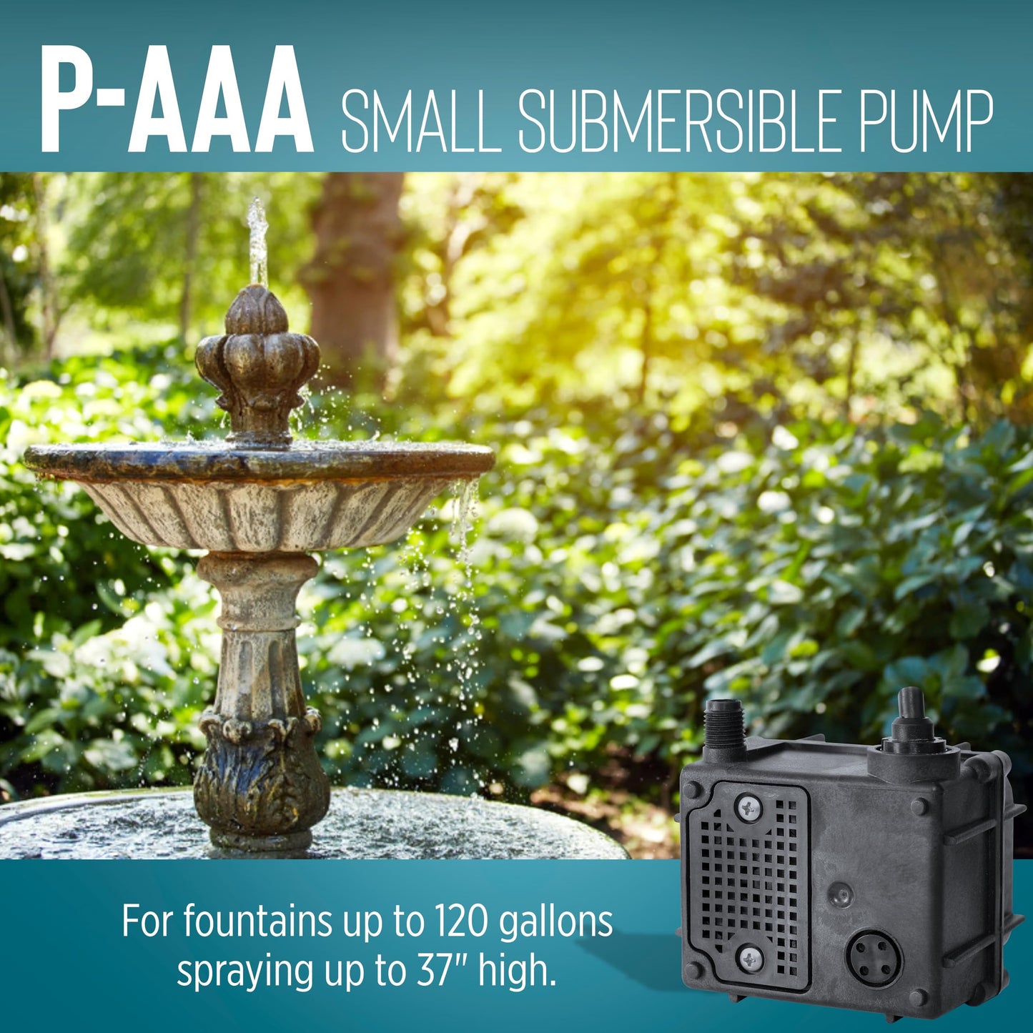 Little Giant P-AAA 1/160 HP, 230-Volt, 120 GPH Manual Small Submersible Oil-Filled Fountain/Recirculating Pump with 12-Ft. Lead Wires - No Plug, Black, 523112