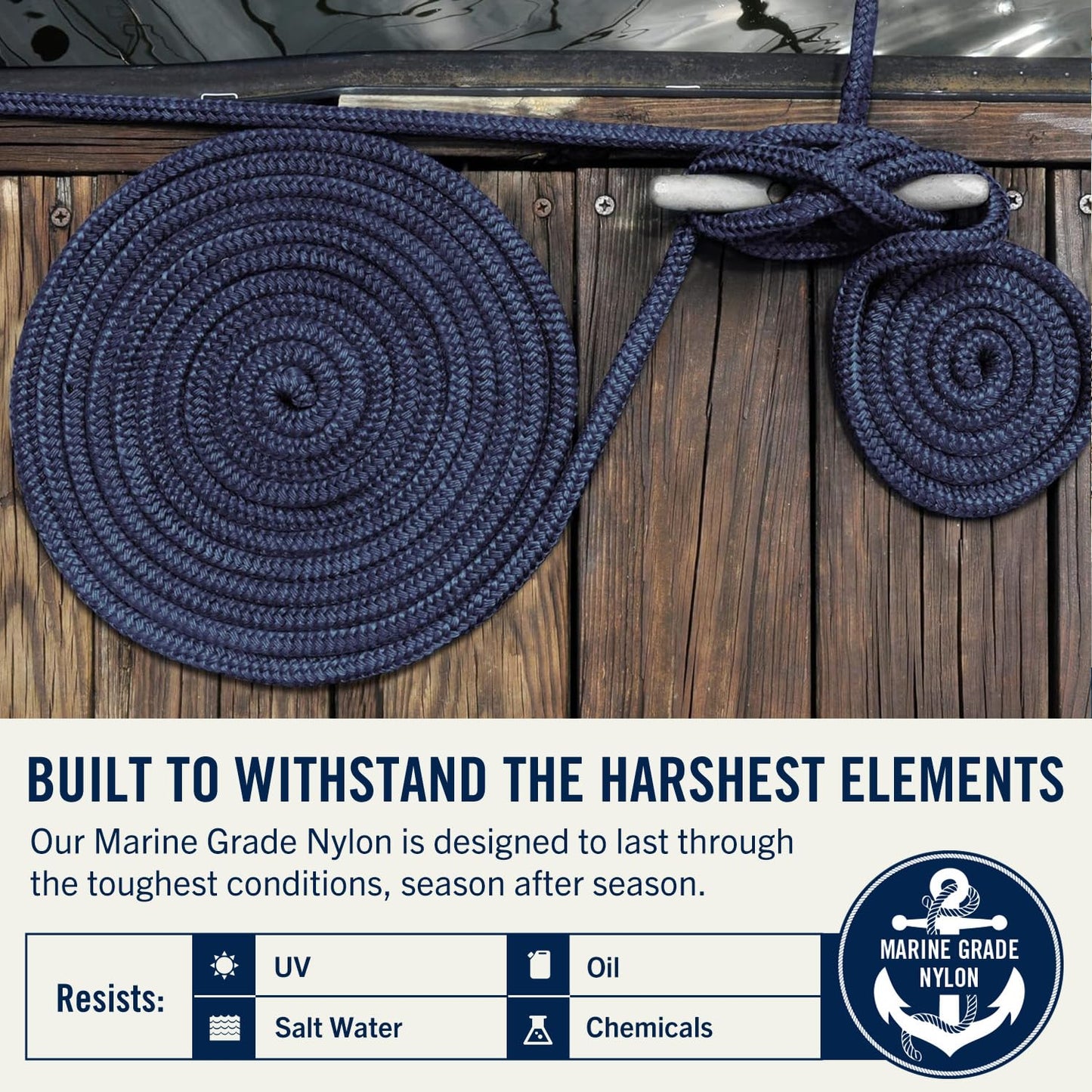 RainierSupplyCo Dock Lines 1, 2 & 4 Pack - Boat Rope for Docking with Loop - Premium Double Braided Nylon Marine Rope - Mooring Line with Eyelet - Boat Accessories