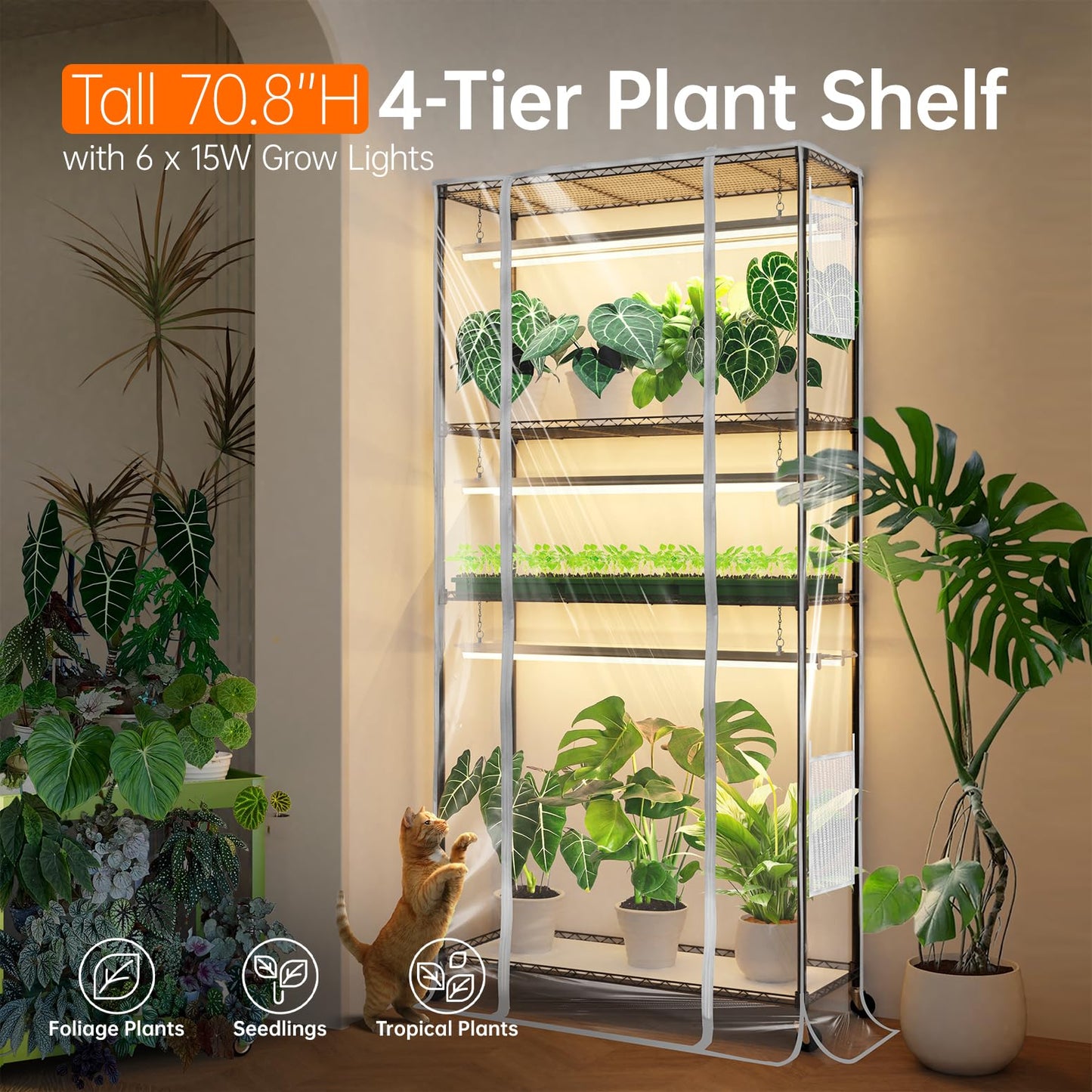 Bstrip Indoor Greenhouse with Grow Light, Indoor Greenhouse Cabinet with 6 Pack 90W Grow Lights with Timer, Mini Green House for Indoor Plant, Seed Starter, Seeding, 35.4"x13.8"x70.8"