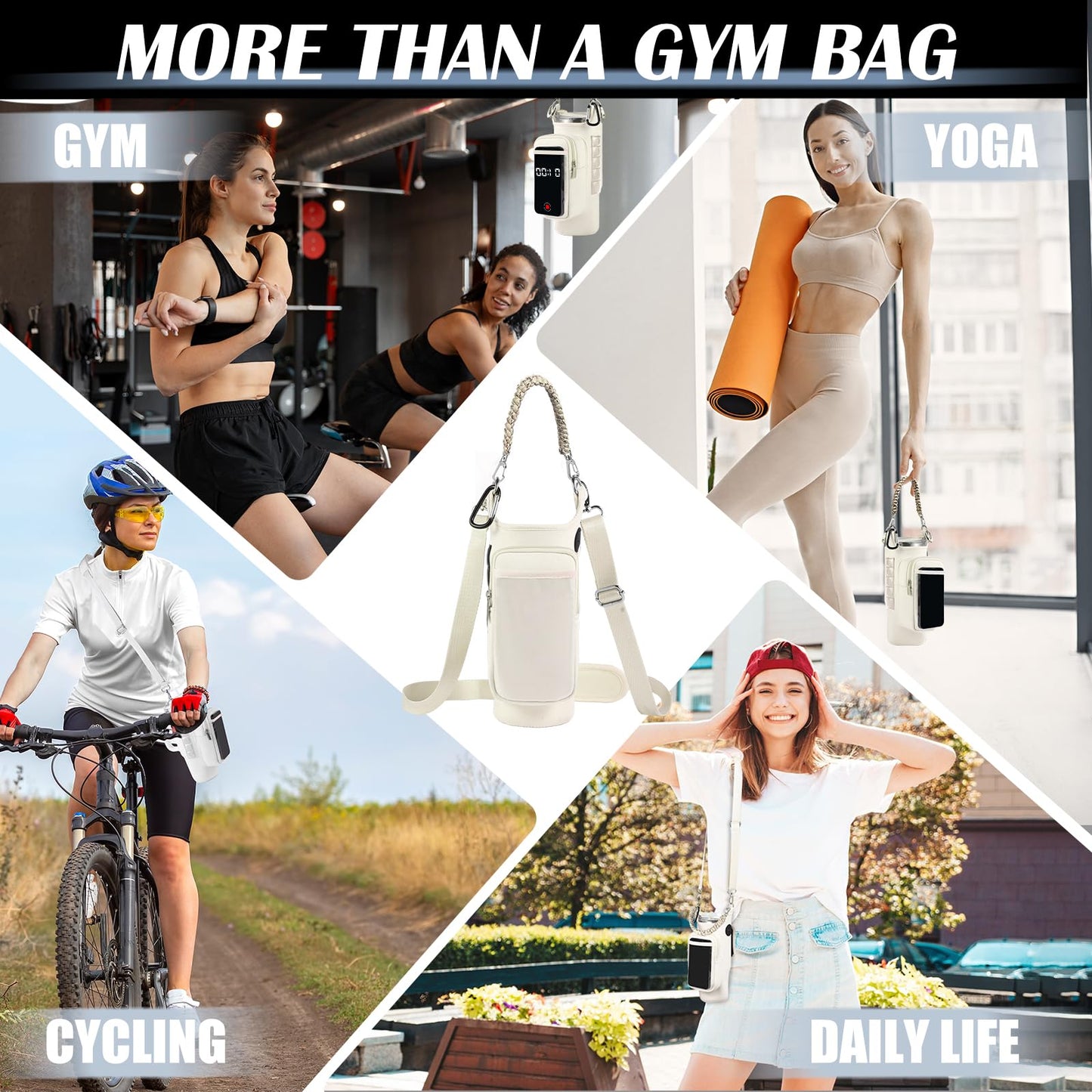 Magnetic Gym Bag for Men Women, Water Bottle Carrier Holder with Strap for Stanley, Small Bag Accessories pouch with N52 (White)