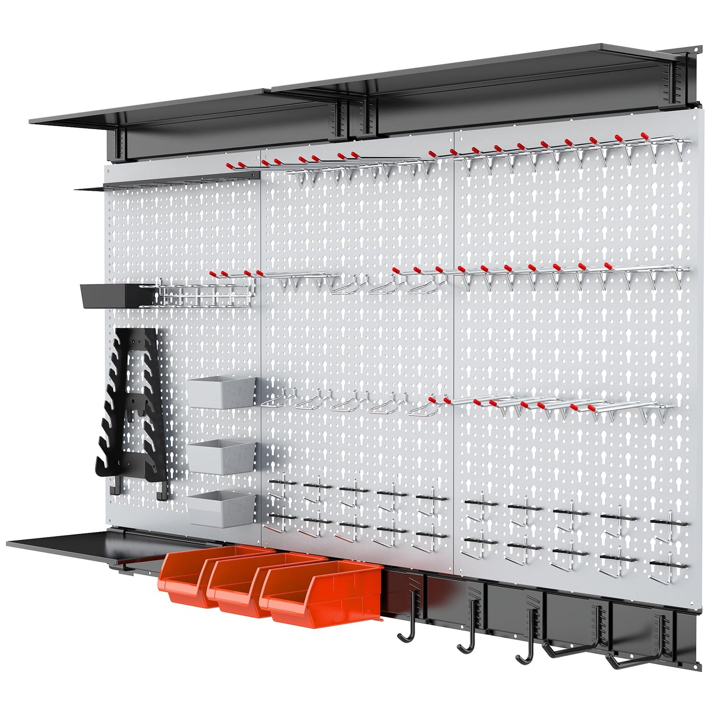 WALMANN 113 PCS Pegboard Wall Tool Organizer Kit with Pegboard Hooks, Bins, Pegboard Tools Storage System for Garage, Modular Peg Board, Tools Organizer Board with Hooks(Grey)