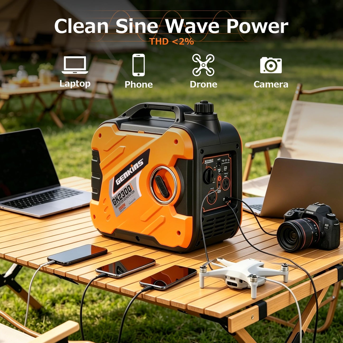 GENKINS Inverter Generator 2300 Watt Portable Generator Gas Powered Ultra Quiet for RV Ready Outdoor Camping Home Backup