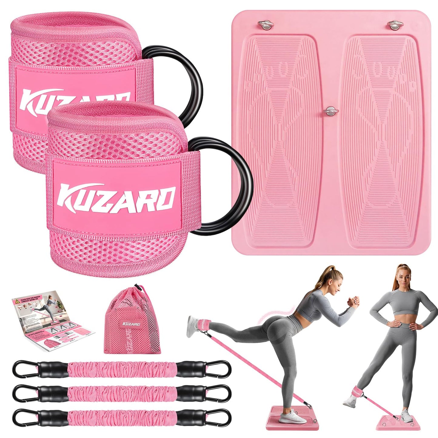 Glute Workout Equipment, Leg & Hip Exercise Equipment for Women, Resistance Bands with Ankle Straps & Exercise Board for Home Gym Fitness, Kickbacks, Hip Thrusts, Lower Body Training