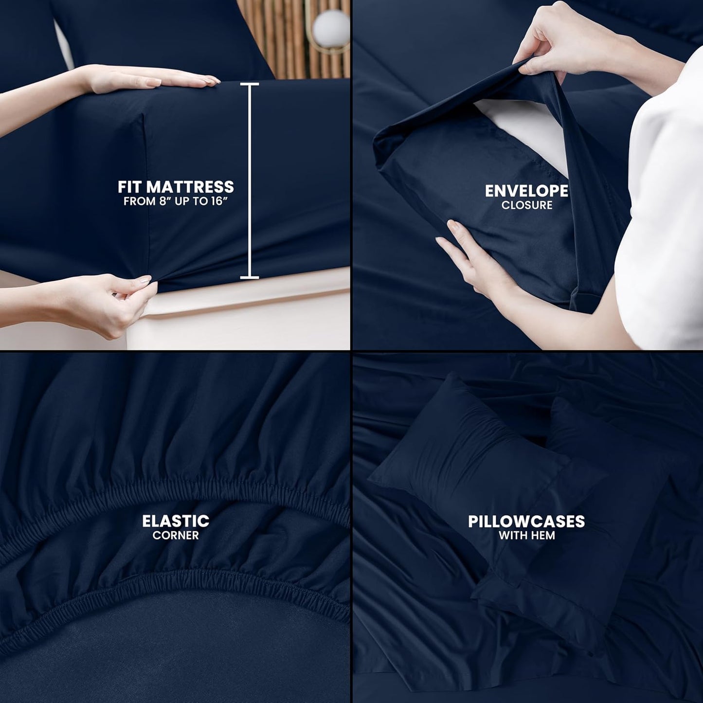 Utopia Bedding Queen Size Sheet Set - Soft & Breathable 4-Piece Microfiber Bedding | Navy Color