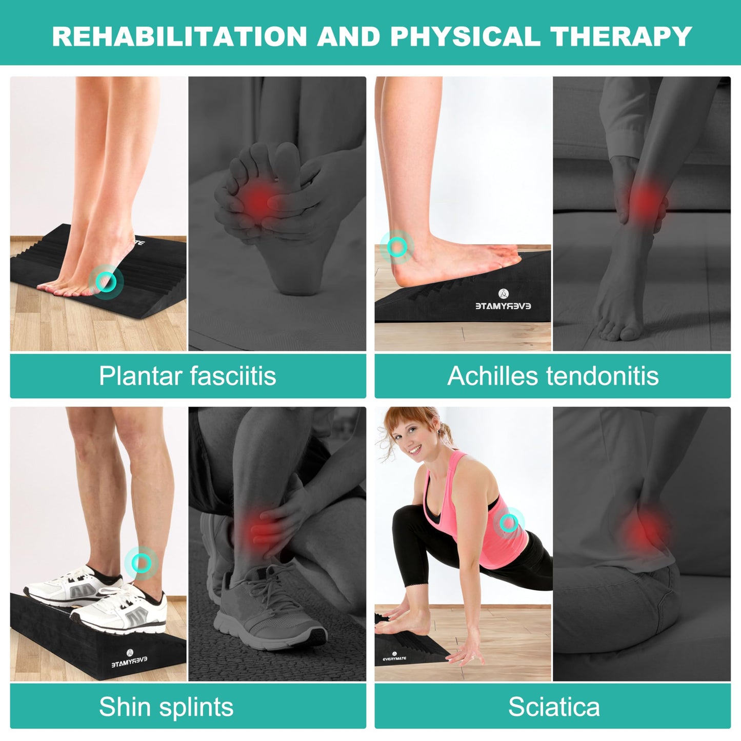 EVERYMATE Squat Wedge, Extra Large Squat Wedge Block, Squat Wedges Weightlifting, Calf Stretching, Slant Board for Squats, Heel Elevated Squat Wedge, Knees Over Toes Squats, Calf Wedge Stretching Block