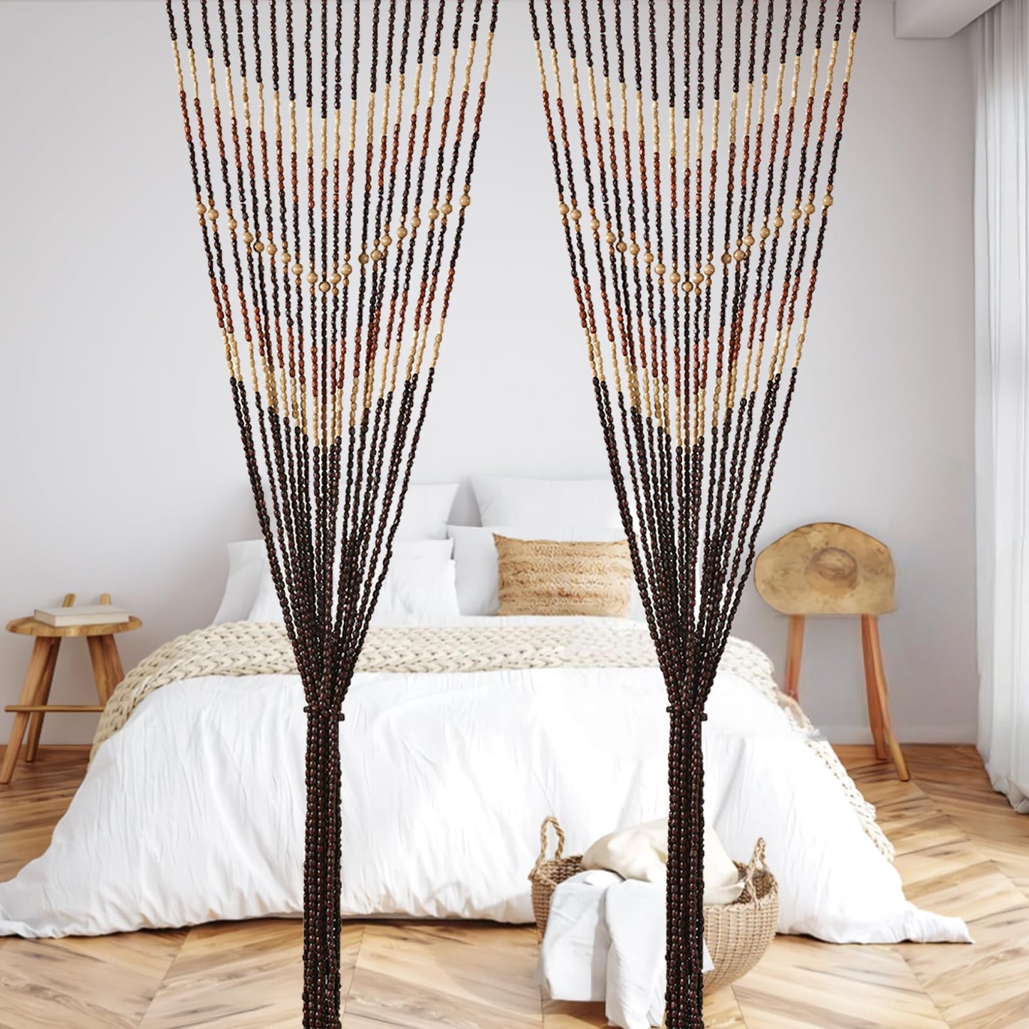 HYVAKUPPA 35.5" x 75" Boho Wood Bead Curtain for Doorways 40 Strands Door String Curtains Handmade Beaded Curtain Window Hanging Room Divider Wave Pattern for Home Decoration, Dark Brown
