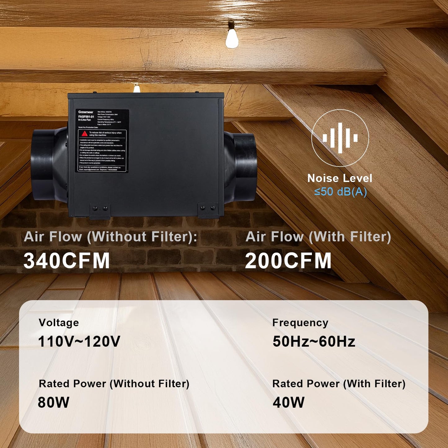 GROWNEER 6 Inch Inline Exhaust Fan with Filter, 340 CFM Inline Filter Box, Remote Control Fresh Air Intake and Ventilation System for Bathroom, Attic, Garage and Residential Ventilation Applications