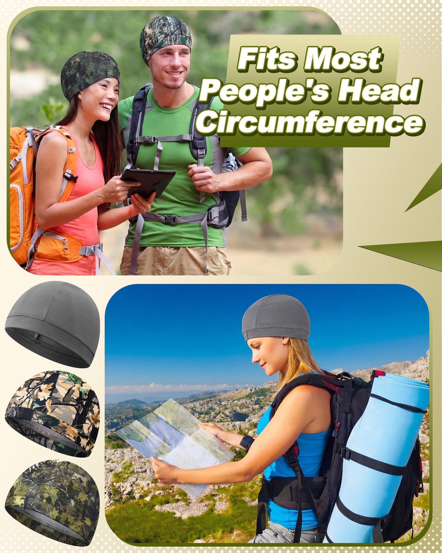 Jeere 9 Pcs Cooling Skull Cap Camo Liner Sweat Wicking Lightweight Cycling Cap Running hat for Men Women(Mixed,Military)