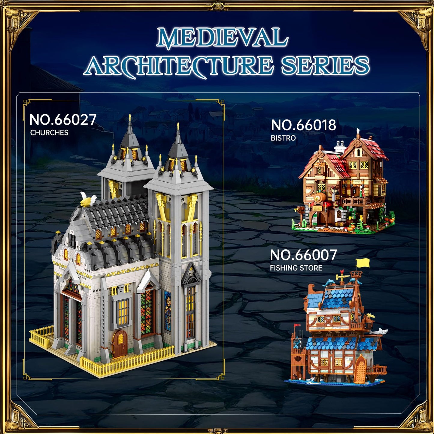 Reobrix Medieval Castle Building Block Set with Light,Architectural Model Kit 66027,European Century Church,Construction Model for Adult and Teens Age of 14+,Home Decoration,Idea Art Gift,3183 PCS