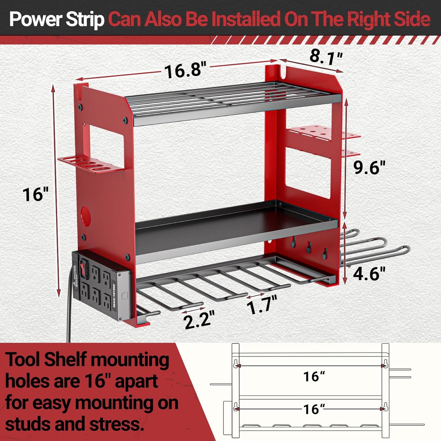 YYR Power Tool Organizer - Wall Mount Charging Station & Heavy-Duty Drill Holder - Red