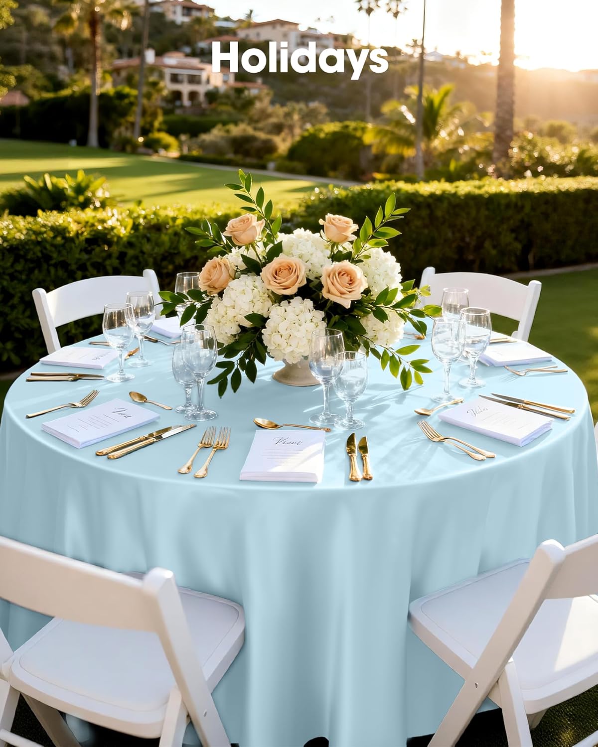 Pureegg Disposable Plastic Tablecloths - 84'' Round, Leakproof & Sturdy, Baby Blue | 8-Pack for Parties & Picnics