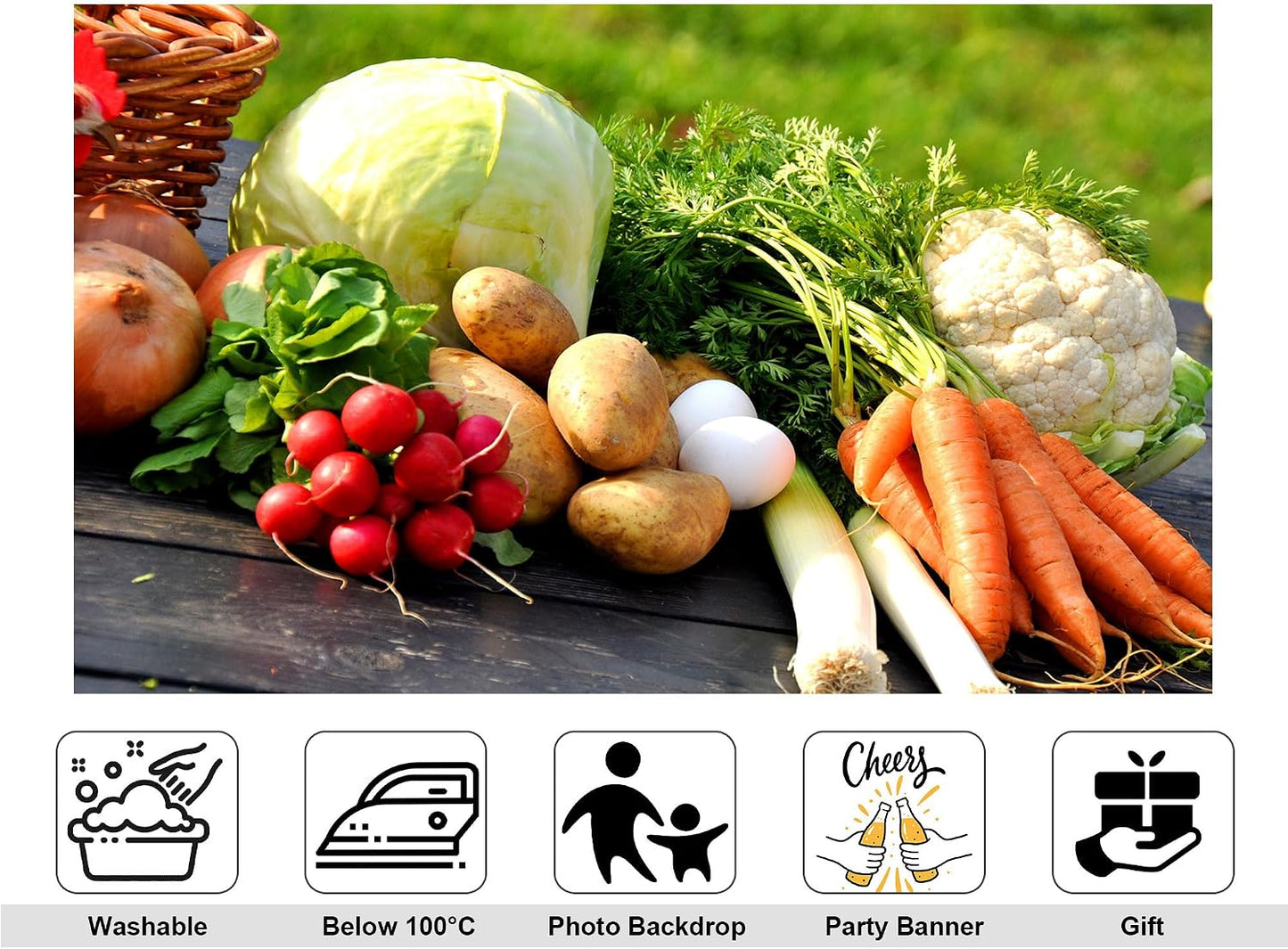 KeyWork 8x8ft Fresh Vegetable Backdrop Assorted Produce Photography Background for Party Farm to Table Themed