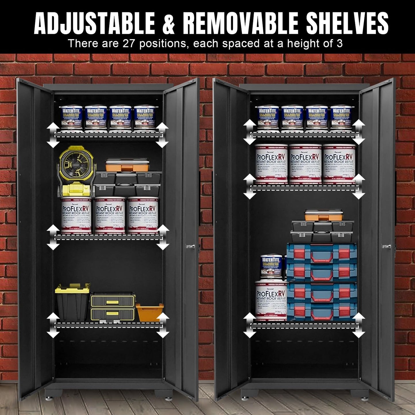 Torin 12 Piece Garage Storage Cabinet Set: Workshop Tool Organizer Chest with Lockers, Shelves and Wood Workbench, Black/Grey