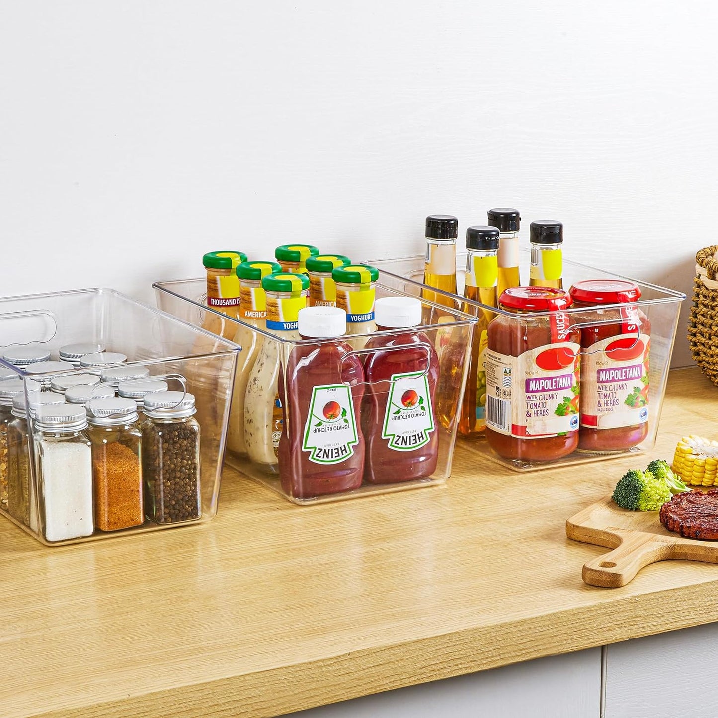 YIHONG Clear Pantry Organizer Bins - 6 Pack Plastic Containers with Handles for Kitchen & Bathroom Storage