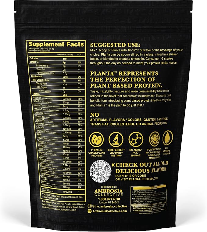 Ambrosia Planta - Premium Plant-Based Protein | Vegan & Keto Friendly | Gourmet Flavors with No Bloating or Stomach Upset | No Added Sugar | 14 Servings | (Banana Maple)