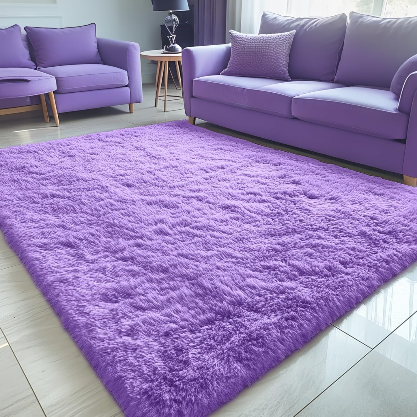 OLANLY Large Area Rug - Soft Fluffy Shaggy Carpet for Living Room & Bedroom | 5x8, Purple