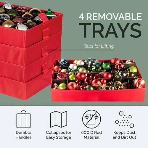 Christmas Ornament Storage Container by [Brand Name] - Large Organizer Bin with Adjustable Dividers for Up to 96 Ornaments