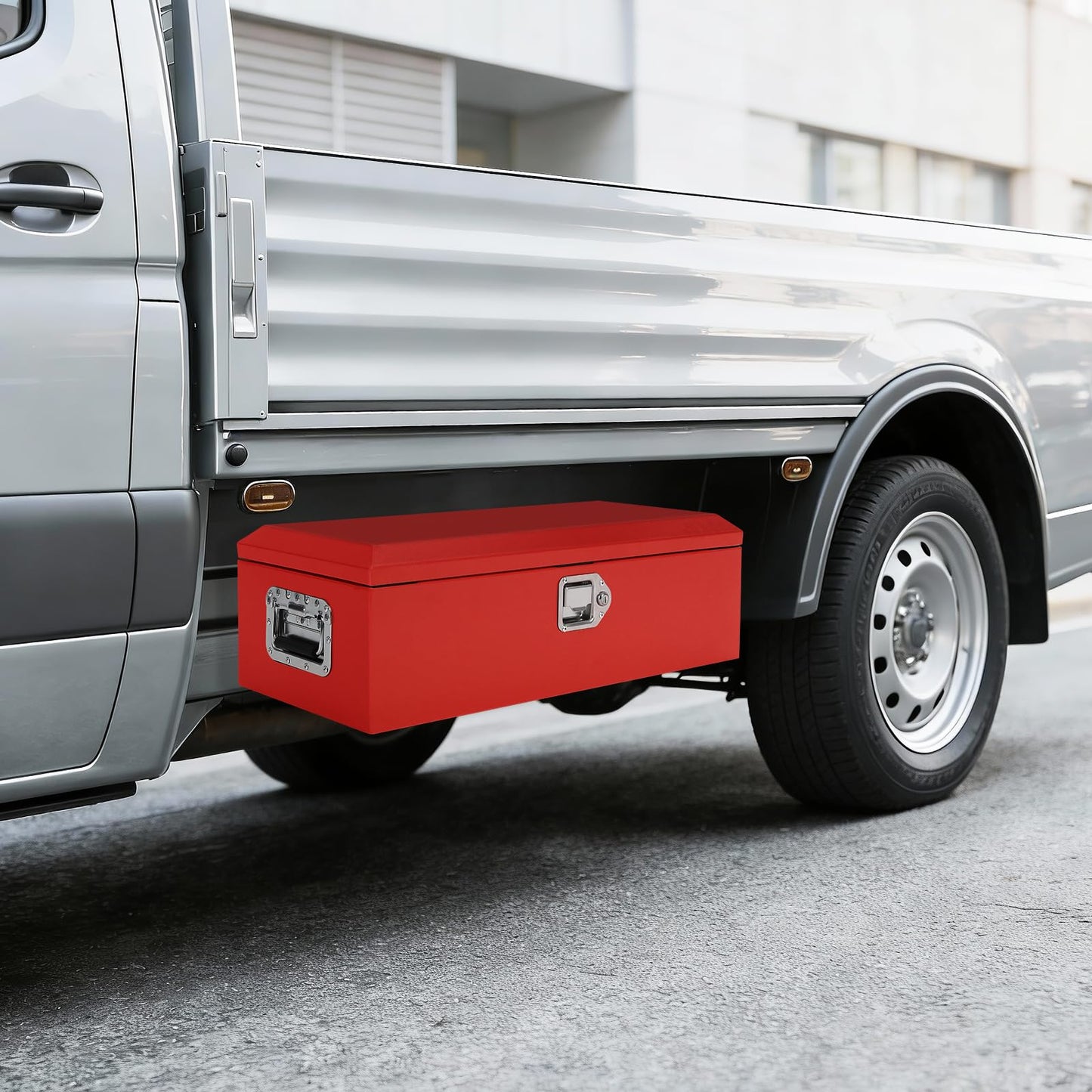 48" Heavy Duty Steel Metal Tool Box for Truck Bed, Lockable Weatherproof Crossbed Storage Box with Gas Strut Lid and Safety Hinge, Heavy Duty Steel Metal Truck Bed Tool Box for Pickup, Trailer, RV