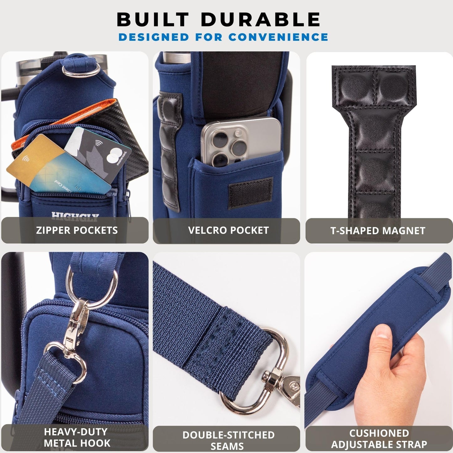 Tumbler Carrier Bag for Stanley & Owala 30–40oz, Magnetic Water Bottle Holder for Gym Equipment, Crossbody Cup Holder with Phone Pocket