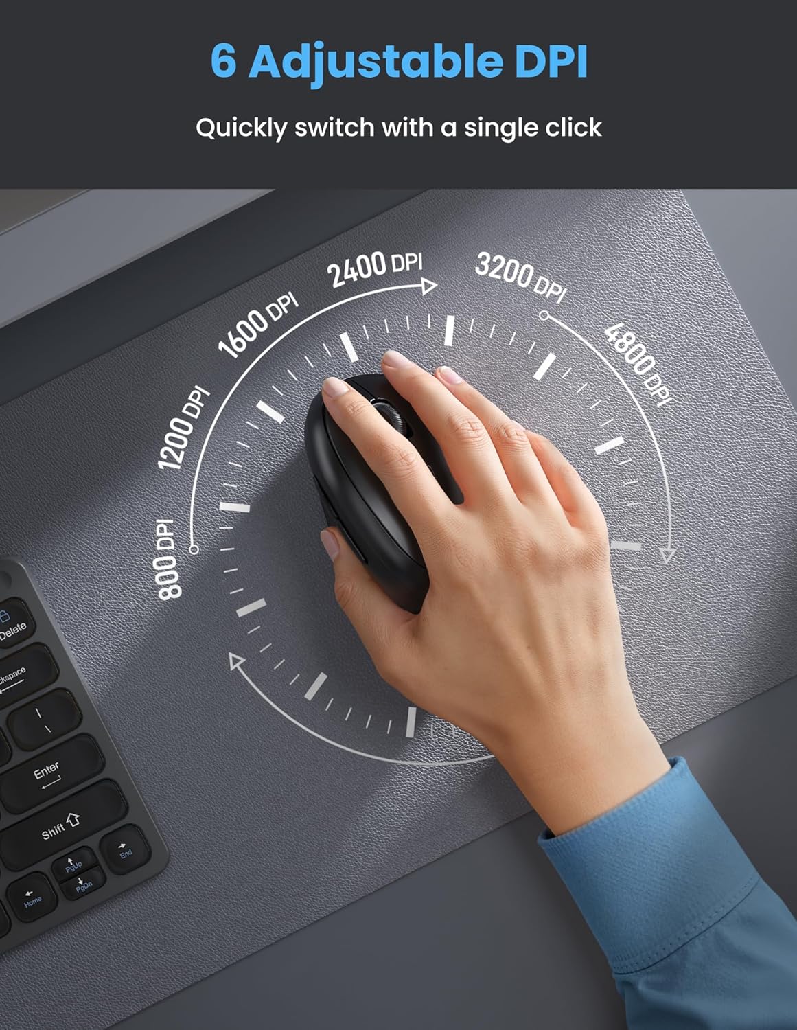TECKNET 4800 BT5.0/3.0 2.4G Ergonomic Mouse, Bluetooth Wireless Vertical Mouse, Rechargeable Battery, Quiet Clicks, DPI